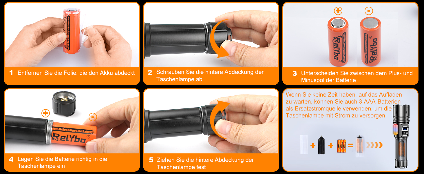 Ліхтарик LED акумуляторний, тактичний, 500000 люмен, 9 режимів, COB бічне світло, USB-C, для кемпінгу та надзвичайних ситуацій, чорний