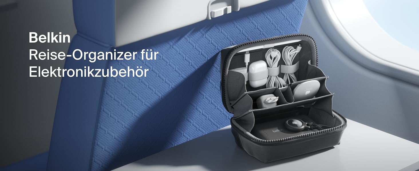 Органайзер для електроніки та аксесуарів Belkin для подорожей: сумка для iPhone, Powerbank, зарядного пристрою, Apple Pencil та AirTag, міцний м'який матеріал