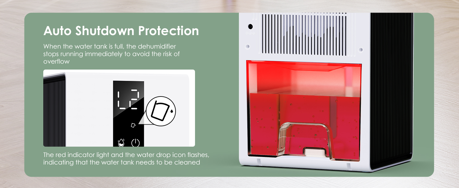 Електричний осушувач повітря 1.8L з антизаморожувальним захистом, 2 швидкості та 2 режими, таймер 48H, RGB підсвітка, для спальні, ванної кімнати та гуртожитку 1800 мл