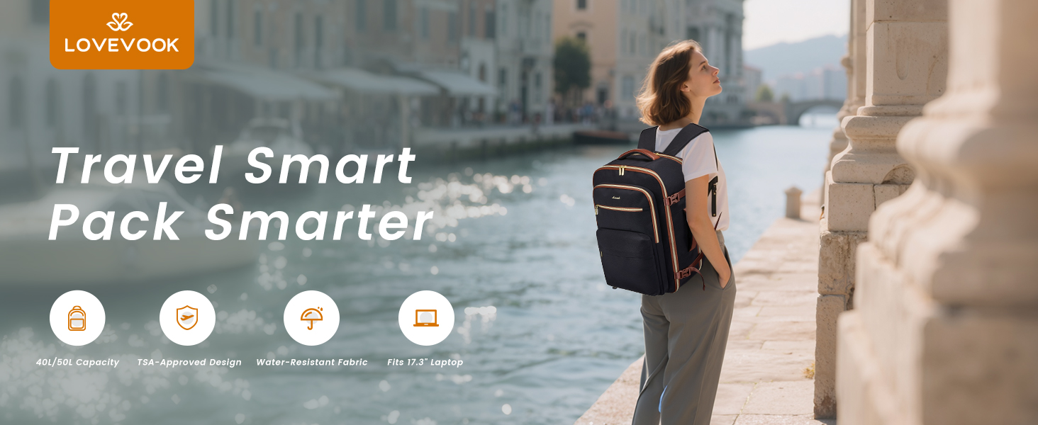 LOVEVOOK Рюкзак ручної об'єм 40L для подорожей, чорний. Підходить для ноутбука 17,3