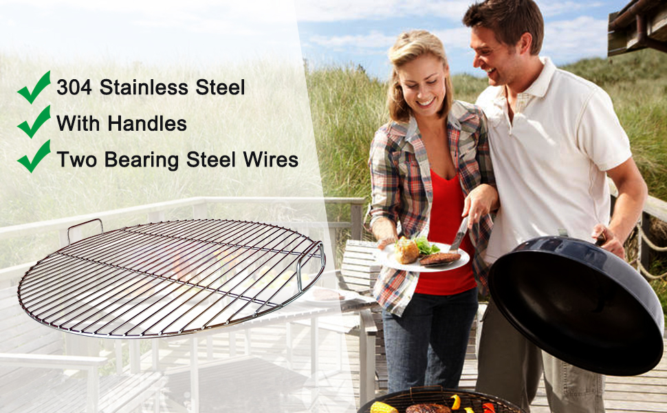 Нержавійна решітка для гриля 304, діаметр 54.5 см, для вугільних грилів 57 см (Weber), замінна решітка для кулькових грилів, з кліпсами для гриля