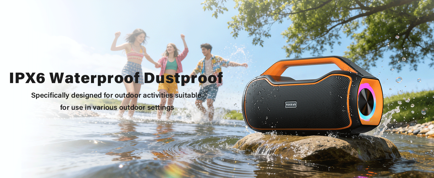 Bluetooth колонка портативна 120W помаранчева з басами, водонепроникна IP65, підтримка DSP/TWS/AUX/TF/BT5.4 для вечірок та пляжу