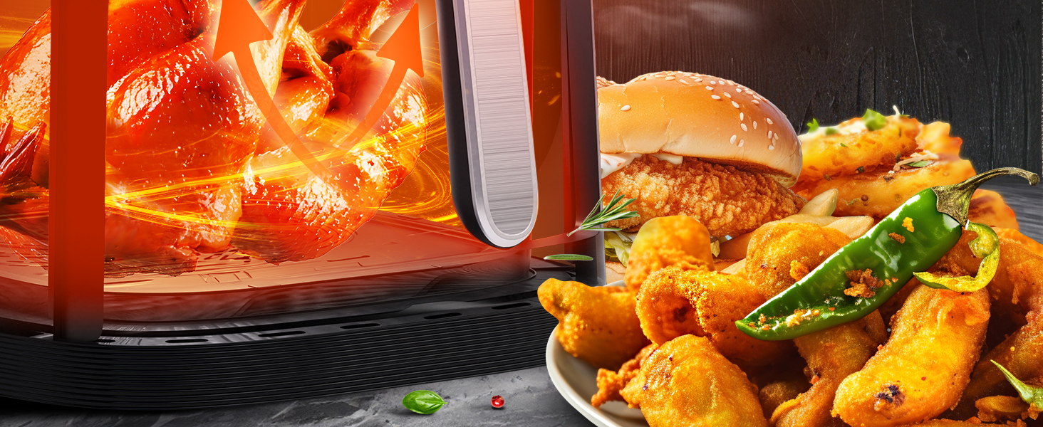 Stillstern Airfryer з оглядовим вікном, 8л, з парою та функцією Shake, 80-200°C, 1800W, таймер 120хв, 100 рецептів, чорний