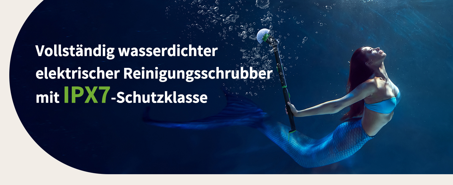 Електрична щітка для прибирання LyriFine, водонепроникна IPX7, з довгим руків'ям, 2 швидкості, змінна насадка, для ванної кімнати, білий (світло-зелений)
