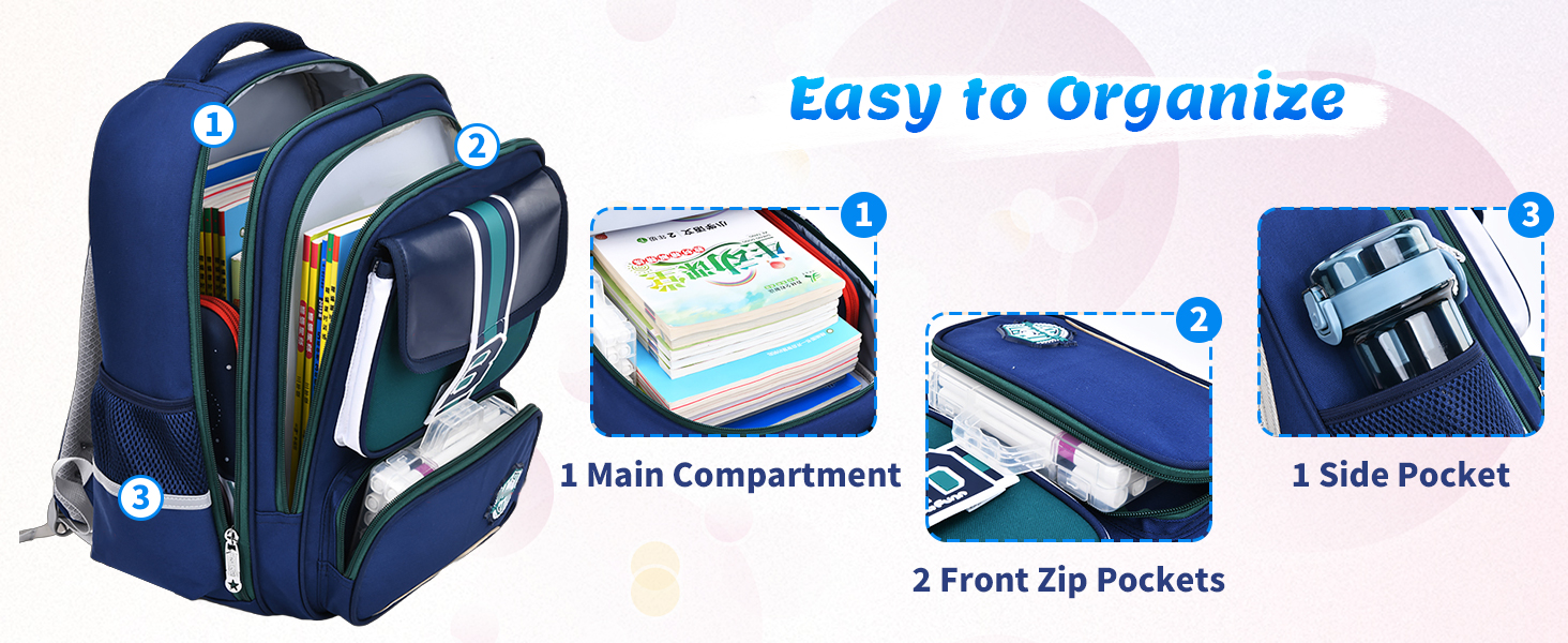 Шкільний рюкзак для хлопчика IvyH, 2-5 клас, 20 літрів. Ергономічний дитячий рюкзак для початкової школи, водонепроникний, 8-12 років, темно-синій/червоний