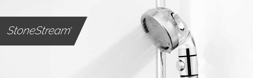 Original StoneStream Showerhead, Eco Power High-Pressure Water Softener, Filtered Hand Shower with Spa-Like Ion Beads for Dry Skin and Hair – 3 Spray Settings (Standard (all shower types))