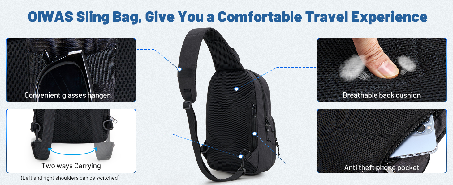 Чоловіча нагрудна сумка Oiwas, маленька сумка через плече для чоловіків та жінок, спортивна сумка для піших прогулянок та активного відпочинку (чорна)