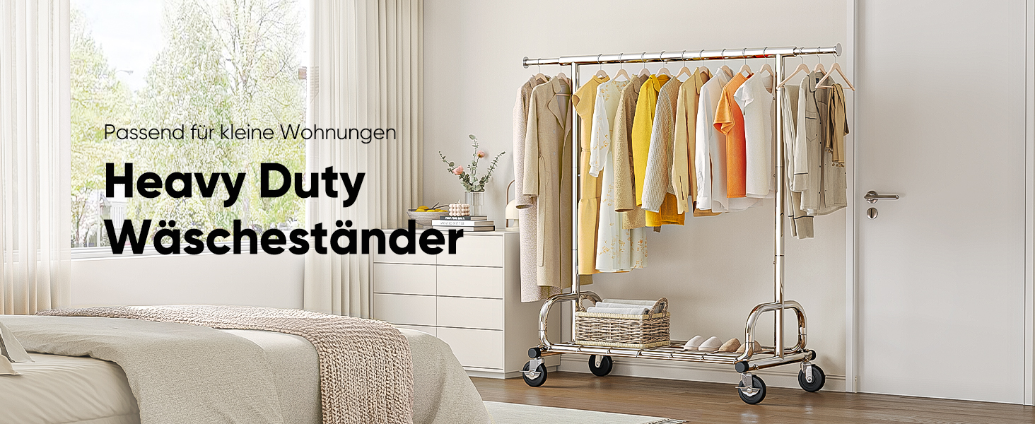 Стійка для одягу на колесах HOKEEPER, 136 кг, важка, висувна штанга для одягу S002S