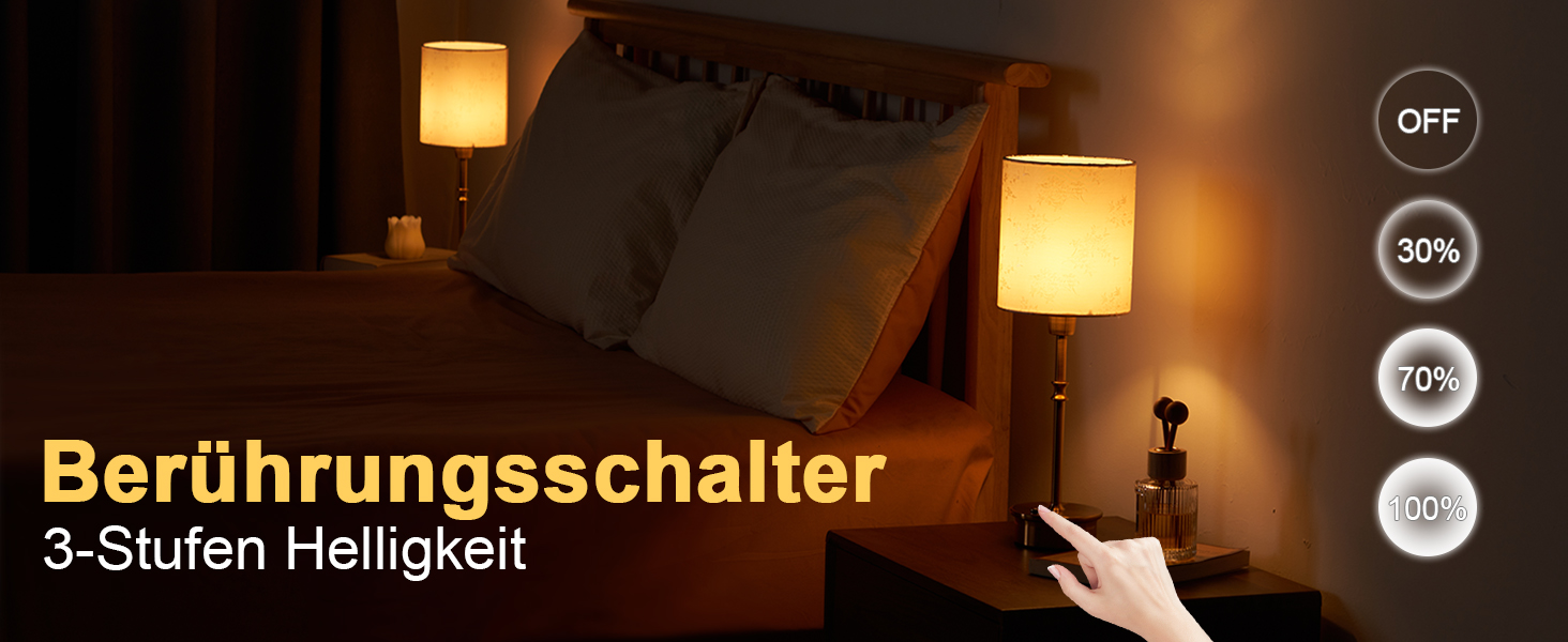 OCEST Настільна лампа на акумуляторі, сенсорне керування, регульована яскравість, для дому, кухні, тераси, їдальні (античне латунь-льон), плафон з шовку 41,5 см