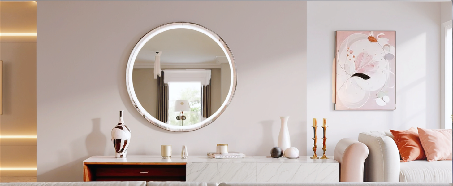 Круглий дзеркало для ванної кімнати Clevich з підсвічуванням, 80 см, сенсорне управління, протитуманне покриття, 3 кольори світла, регулювання яскравості