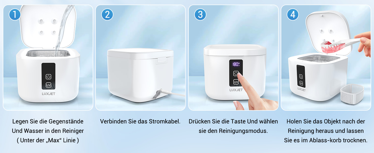 Ультразвуковий очищувач 48000Hz з УФ-дезінфекцією для зубних кап, брекетів, протезів та ювелірних виробів - 300 мл, 24 Вт