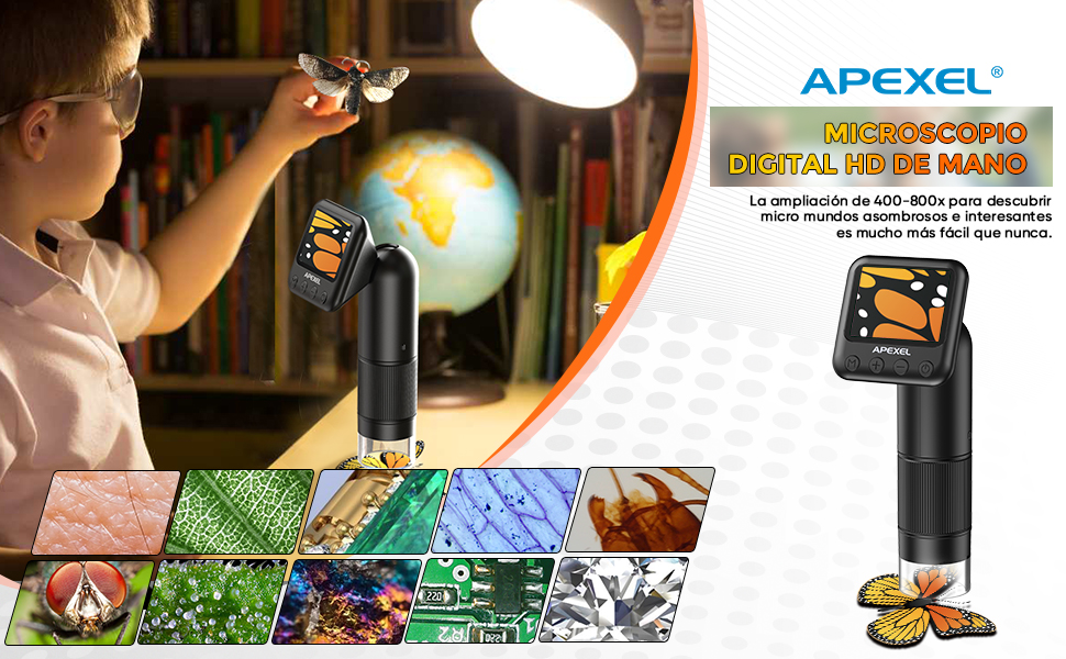 Дитяче ручне мікроскоп Apexel APL-MS008 з USB-камерою, 800x збільшення, з предметними скельцями