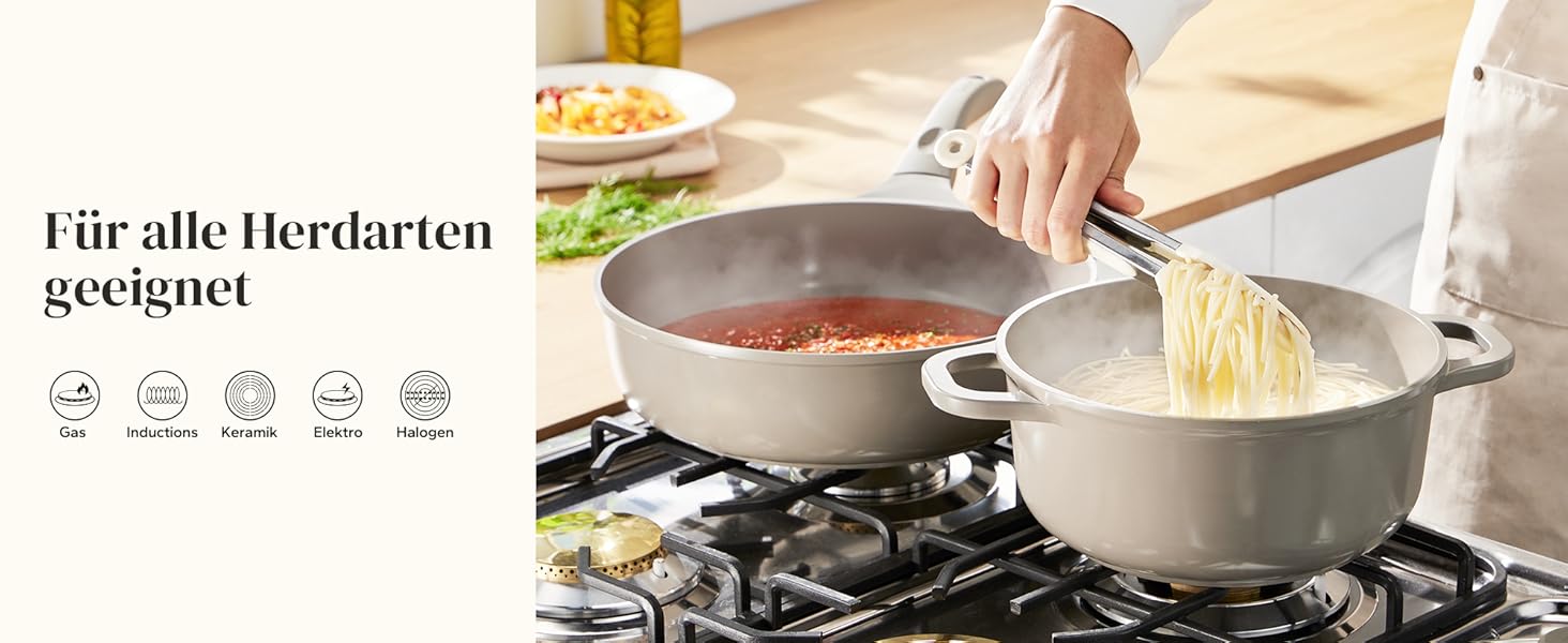 Набір посуду Redchef: 11-ти частинний набір каструль та сковорідок з керамічним покриттям, індукційний, PTFE-free, PFAS-free, для всіх типів плит, стійкий до миття в посудомийній машині (сірий)