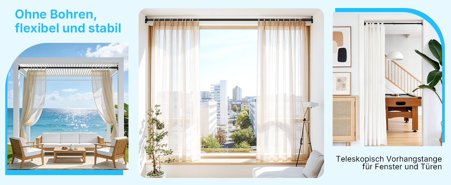 Штанга для карнизи без свердління, 100-230 см, регульована телескопічна штанга для душу, вікна та балкону (діаметр 25 мм, чорний)