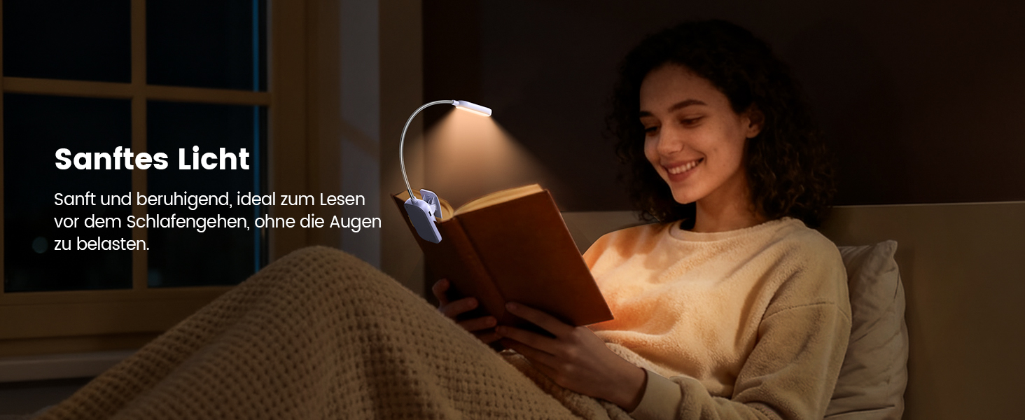 Світлодіодна лампа для читання Glocusent з прищіпкою, USB-аккумуляторна книга-лампа, 20 LED, 5 режимів кольорової температури та регулювання яскравості, гнучка на 360°, рожева