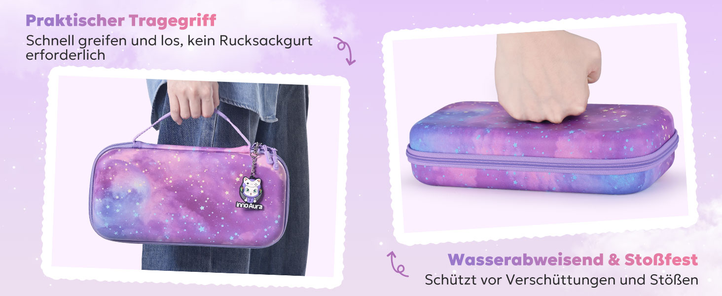 Чохол для Nintendo Switch 2 innoAura Switch 2 Tasche, фіолетовий (Galaxy Lila Violett), водовідштовхувальний, з амортизацією, відділенням для AirTag та великою сітчастою кишенею