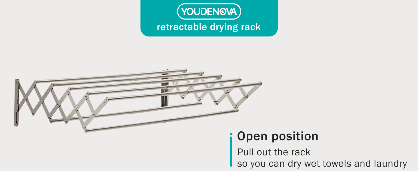 Настінна сушарка для білизни YOUDENOVA з 7 стійок, розсувна, для ванної кімнати, металевий тримач для рушників, срібна (42-80)x59x19 см