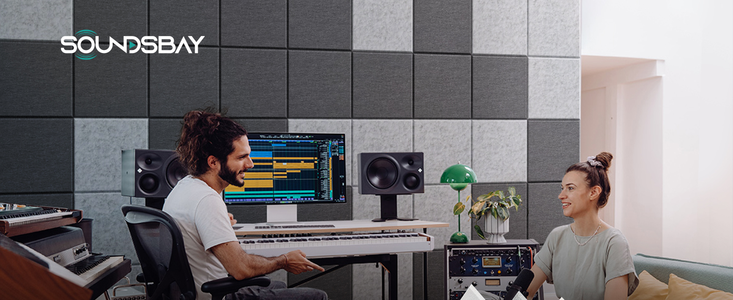 Акустичні панелі для шумоізоляції стін самоклеючі, квадратні звукопоглинаючі плити високої щільності, 30x30x0.9 см, чорні, 12 шт.