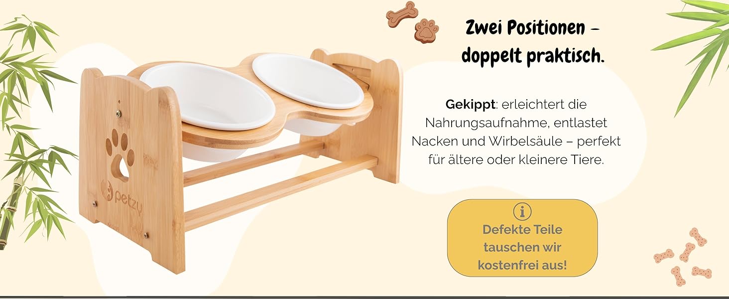 Преміум годівниця для собак/кішок Petzy Ceramic 1200 мл | Регульована висота, бамбукова станція, неслизька підставка, сіра