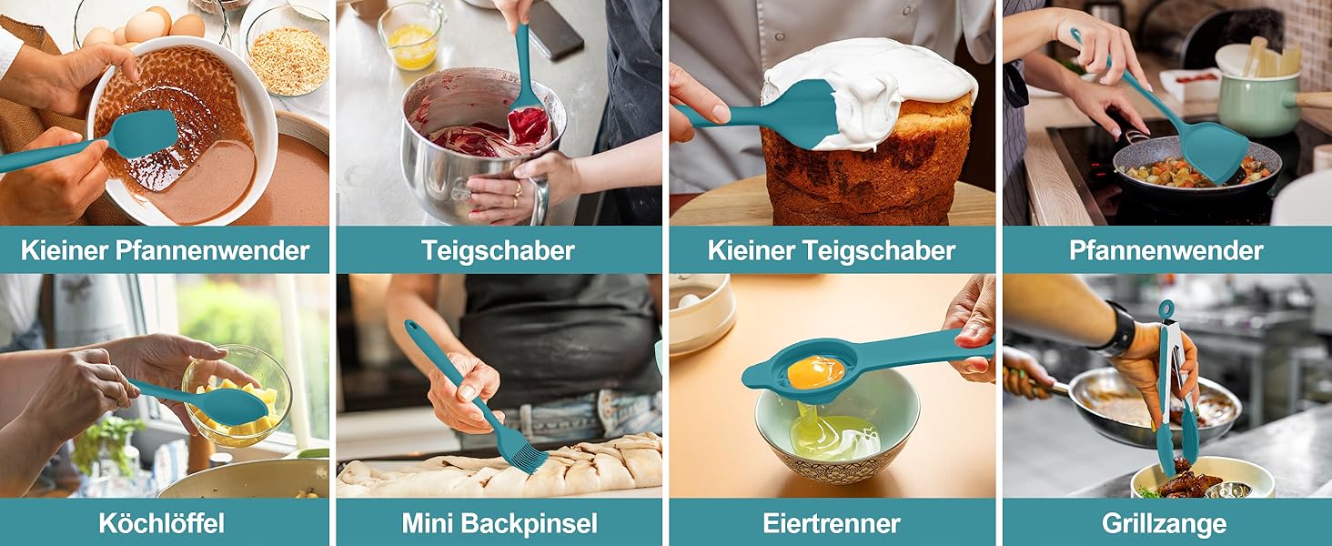 Набір кухонних аксесуарів Homikit, 16 шт. з тримачем, синій. Жаростійкий кухонний інвентар, набір кухонного приладдя, придатний для миття в посудомийній машині