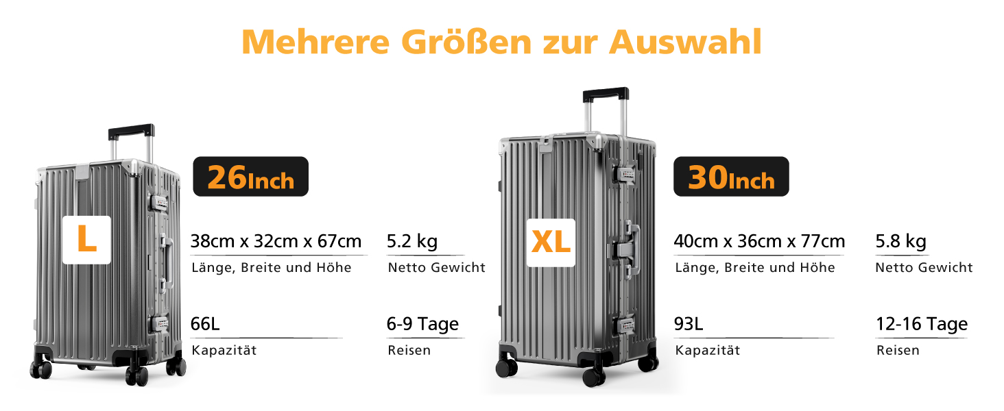 Чемодан ALPHA CAMP XL з алюмінієвим каркасом та полікарбонатною оболонкою, TSA-замок, 40x36x77 см, 93 л, темно-сірий, для подорожей