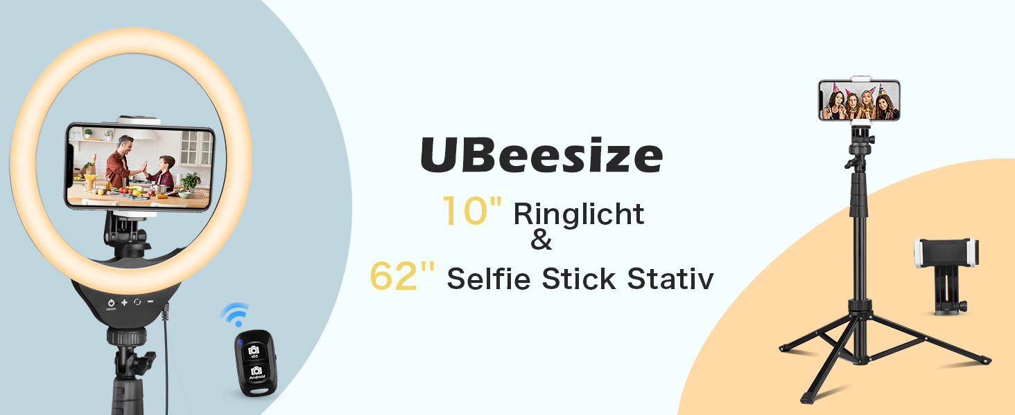 Ring Light UBeesize з штативом 10 дюймів: світло для селфі, відео та макіяжу з Bluetooth-пультом