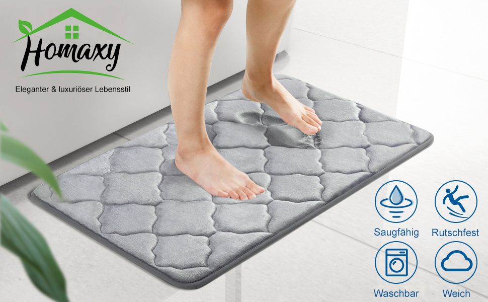Килимок для ванної кімнати Homaxy з ефектом пам'яті (Memory Foam), протиковзкий, 60x120 см, чорний — м'який, гігроскопічний та легкий у догляді