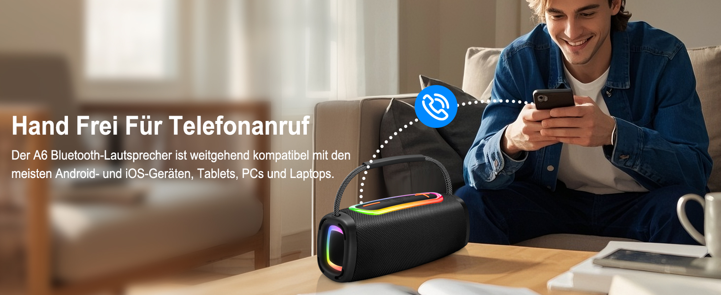Портативна Bluetooth колонка з ручкою, 66 мм діаметр динаміка, BT5.3/24W/IP-X6 вологостійка, бездротова стерео колонка з RGB підсвічуванням, для дому/відкритих просторів/вечірок
