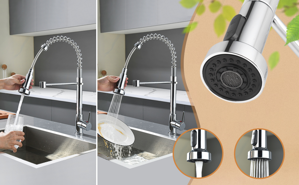 Змішувач кухонний з висувною лійкою, 360° поворот, 2 режими, нержавіюча сталь, хром