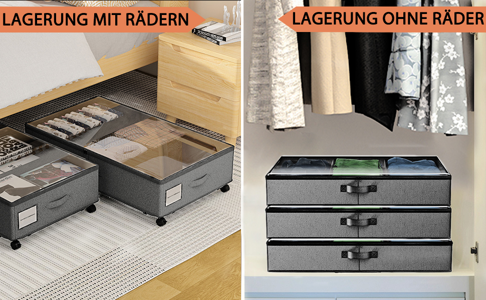 Короб для зберігання під ліжком 49л, 2 шт. з кришкою та роликами, сірий