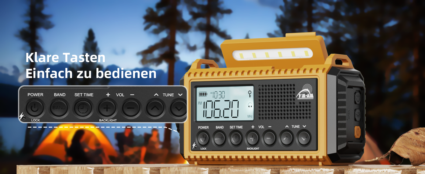 Радіо Kurbelradio 12000 mAh: Сонячне, ручне, аварійне радіо з ліхтариком та USB-зарядкою (Жовтий)