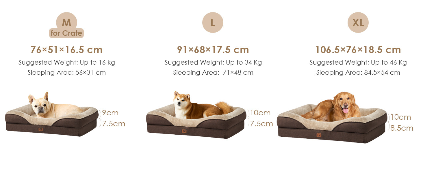 Orthopedic Dog Bed for Large Dogs, Memory Foam, Washable and Waterproof Dog Basket with 4 Sides, Dog Sofa/Dog Couch, Non-Slip, 106.5x76x18.5 cm (91 x 68 x 17.5 cm (L x W x H), Brown)