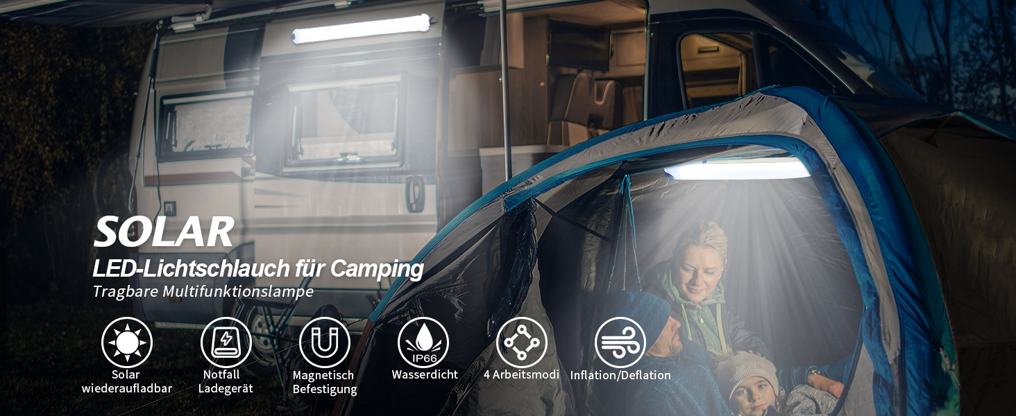 Qoolife LED кемпінг-лампа акумуляторна, складана сонячна лампа-ліхтар із двома способами зарядки, магнітним кріпленням, водонепроникна, для кемпінгу, 85 см