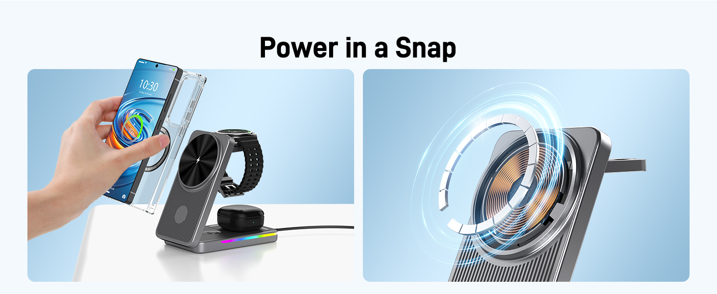 Магнітна зарядна станція 3-в-1 для Samsung Galaxy S26 Ultra, S25, Z Fold 7, Z Flip 7, Galaxy Watch Ultra 8/7/6 та Buds Pro 3 - бездротова, складна, чорна