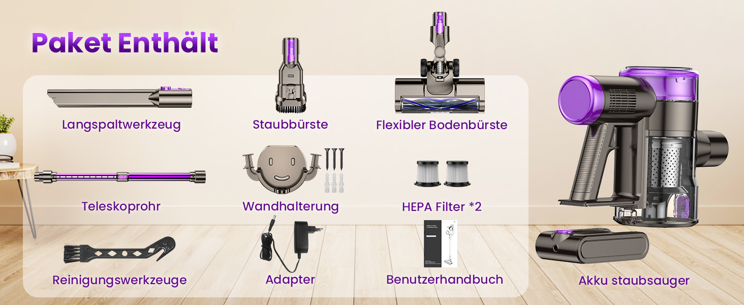 Бездротовий акумуляторний пилосос 45000Pa 550W з LED дисплеєм та антинамотувальною щіткою для шерсті тварин, твердих поверхонь та килимів - до 65 хвилин роботи