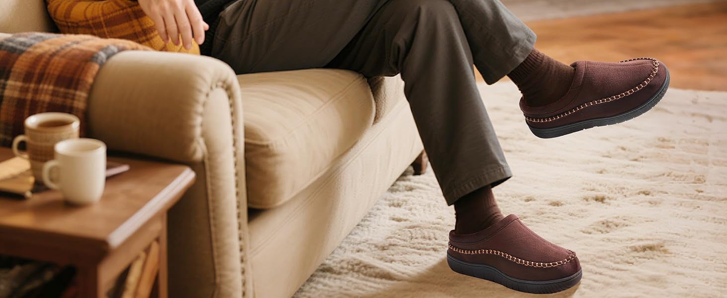 Чоловічі тапочки MIXIN для дому та вулиці з піною пам'яті, теплі, пухнасті, зручні, антиковзаючі мокасини, EU41-47 (43 EU), Колір: Коричневий