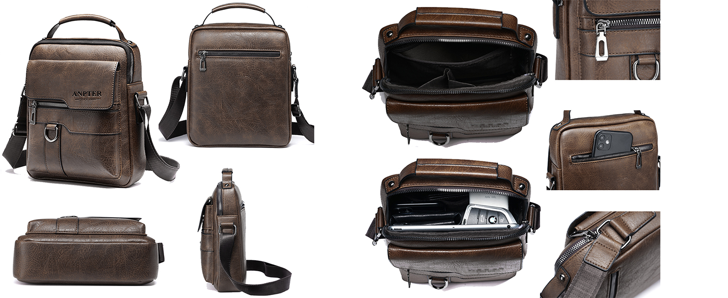 Чоловіча сумка через плече ANPTER: шкіряна, вінтажна, месенджер, через плече, для телефону (колір: коричневий)