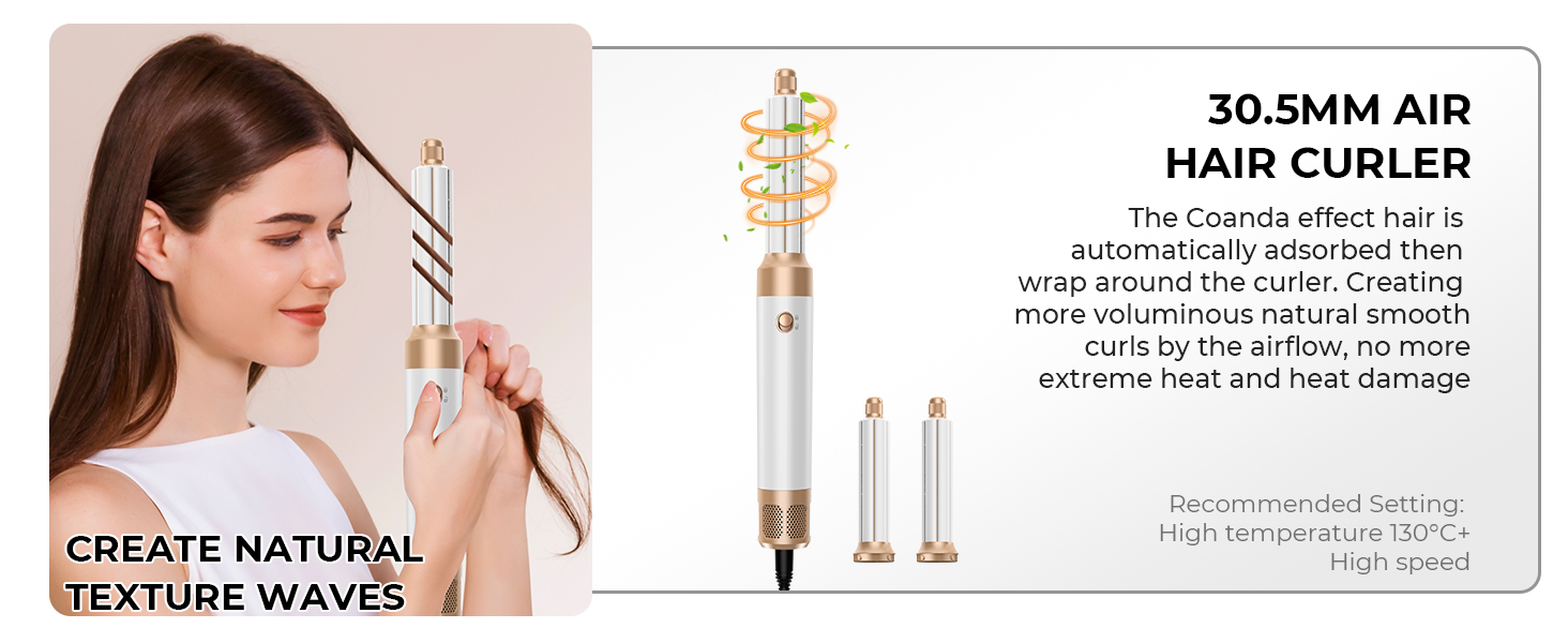 UKLISS Multistyler 7-в-1: фен, плойка, щітка для волосся, 1400W, турбіо, 3 температурні режими, насадки для локонів та випрямлення, чорний/турквіс