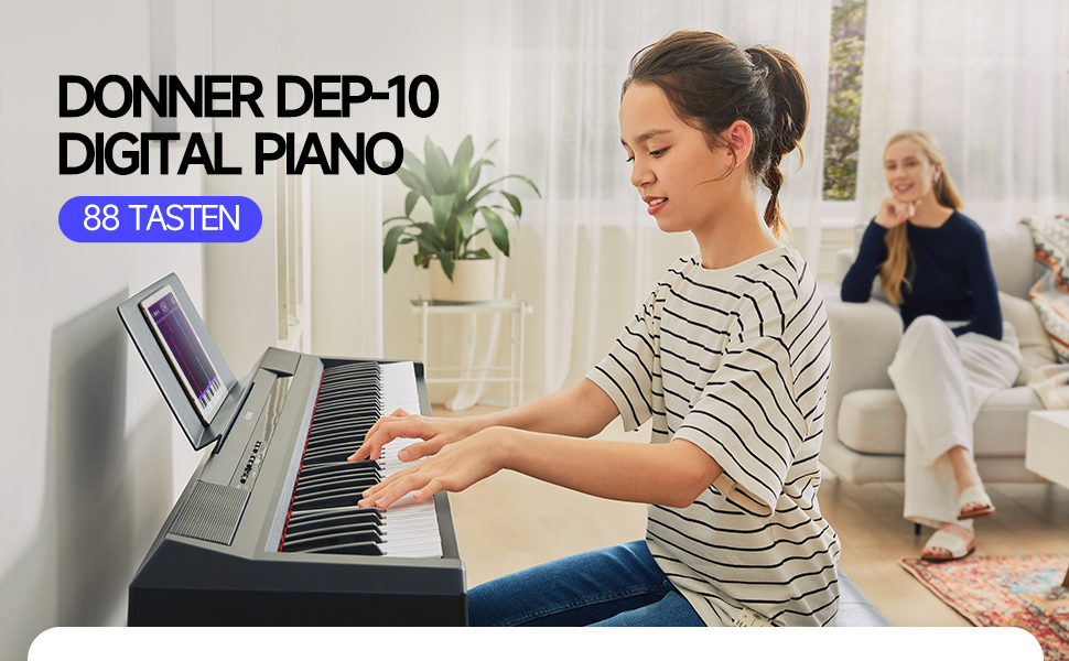 Електронне піаніно Donner DEP-10S: 88 клавіш, напівзважені, для початківців, з підставкою та педаллю