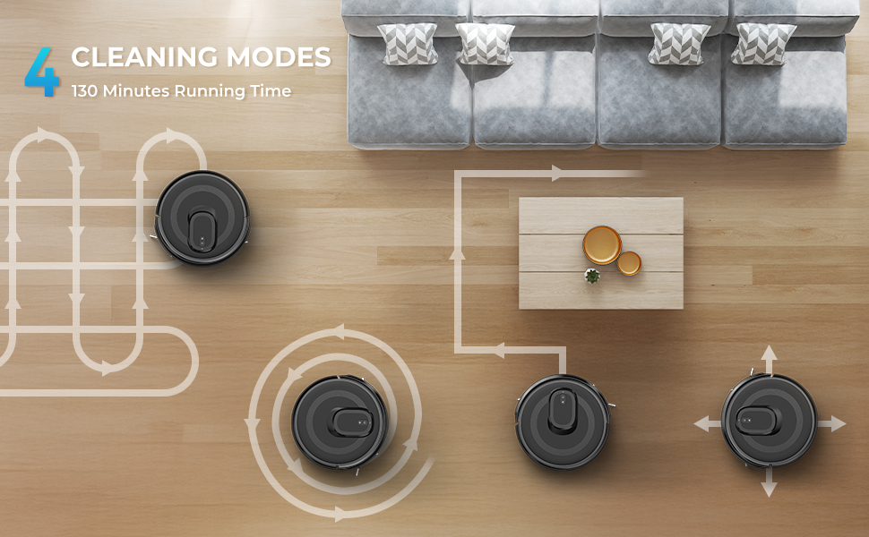Робот-пилосос з функцією миття, 4200Pa, 130 хв роботи, для високих порогів, гладких поверхонь та тиха робота, система захисту від заплутування, керування через додаток/Alexa/Wi-Fi, для шерсті тварин, килимів та підлоги, чорний