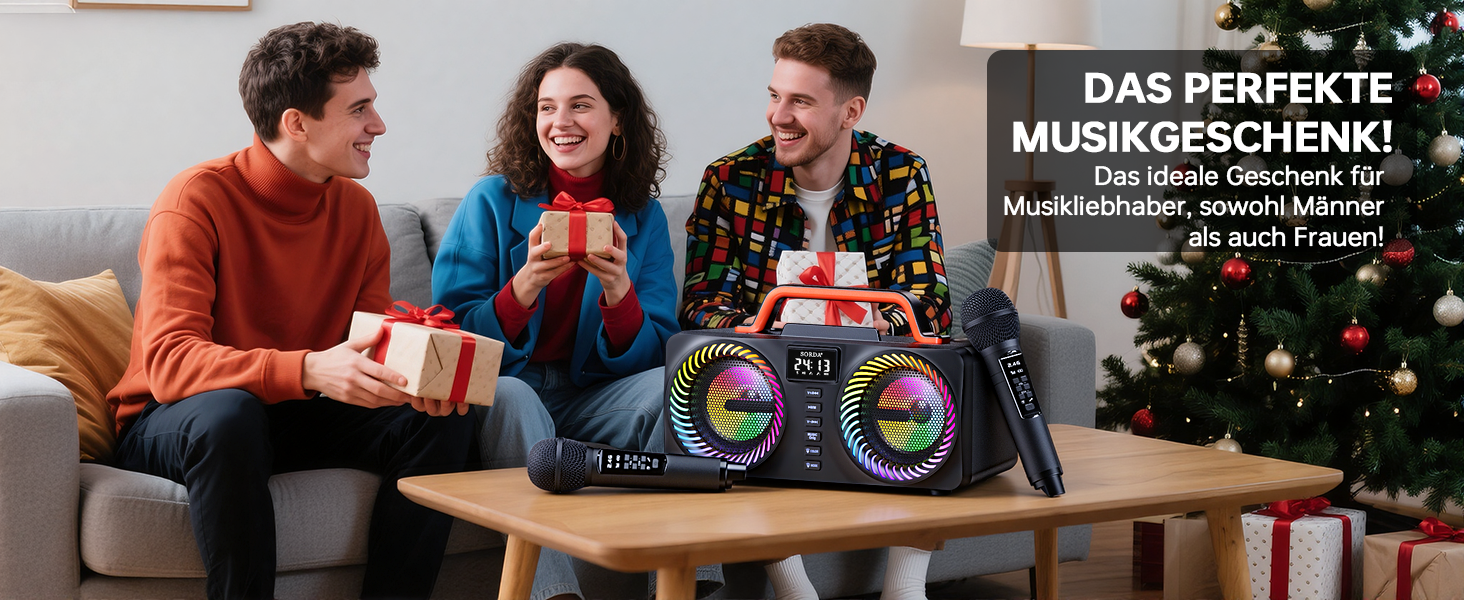 Караоке-машина для дорослих та дітей, портативна Bluetooth-система 80W – 2 бездротові мікрофони, регулювання ехо, USB/AUX-роз'єми, ідеальний подарунок для вечірок на природі