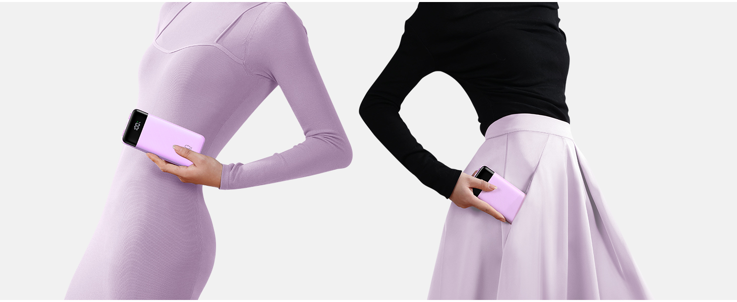 Power Bank Charmast 20000mAh з LED-дисплеєм та 4 кабелями (USB C PD3.0 QC4.0), 6 виходів, сумісний з iPhone, Samsung, Tablet, фіолетовий