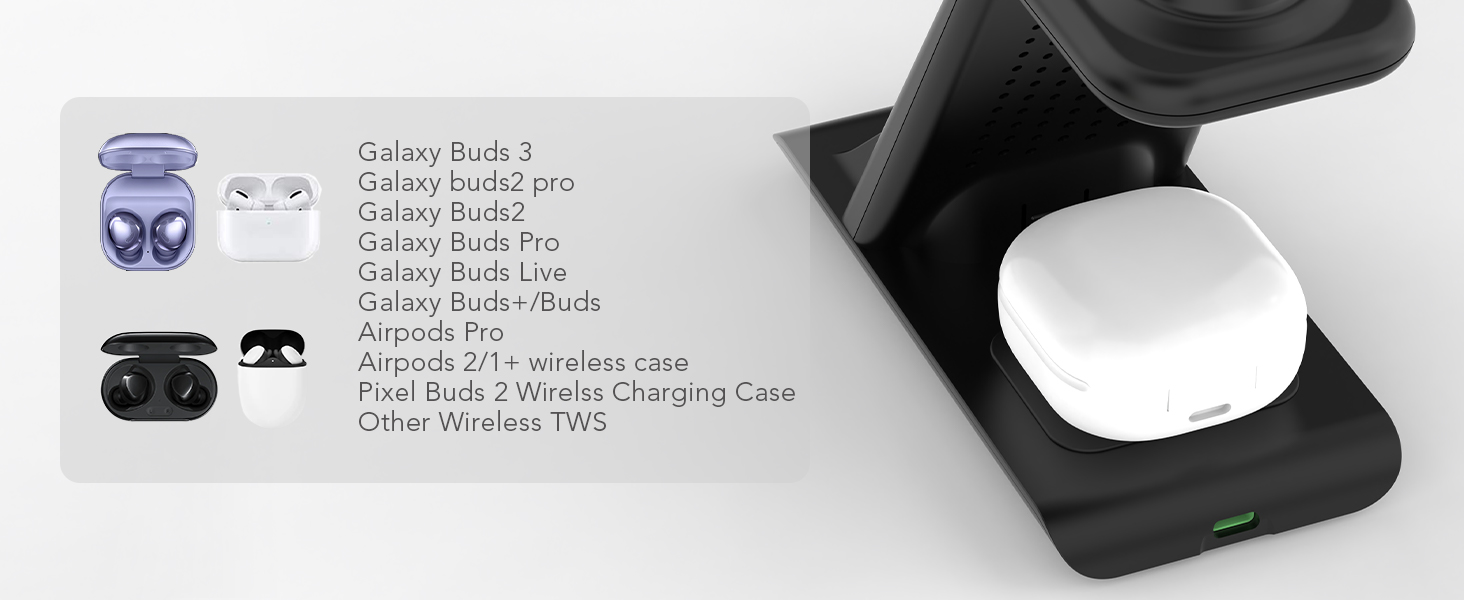 Бездротовий зарядний пристрій 3-в-1 SPGUARD для Samsung Galaxy Watch 8/Ultra/Classic, S25/S25+/S25 Edge/Z Flip 7/Z Fold 7 та Galaxy Buds 3 Pro/2 (Чорний)