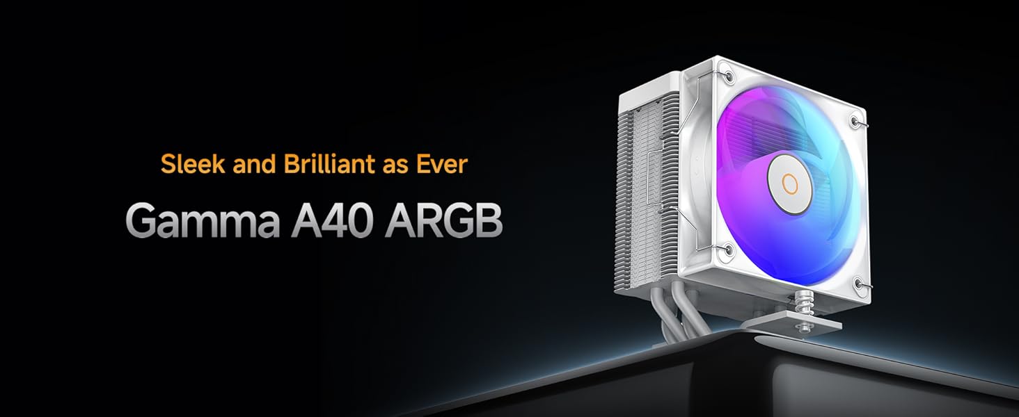 Кулер для CPU Gamma A40 WH ARGB з 4 тепловими трубками, 100мм PWM вентилятор, сумісний з Intel LGA 115X/1200/1700/1851 & AMD AM4/AM5