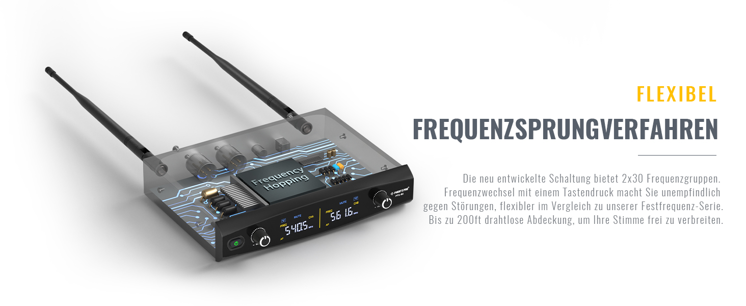 Мікрофон Phenyx Pro PTU-52: Бездротова система з кейсом, 2x30 UHF, 60 метрів