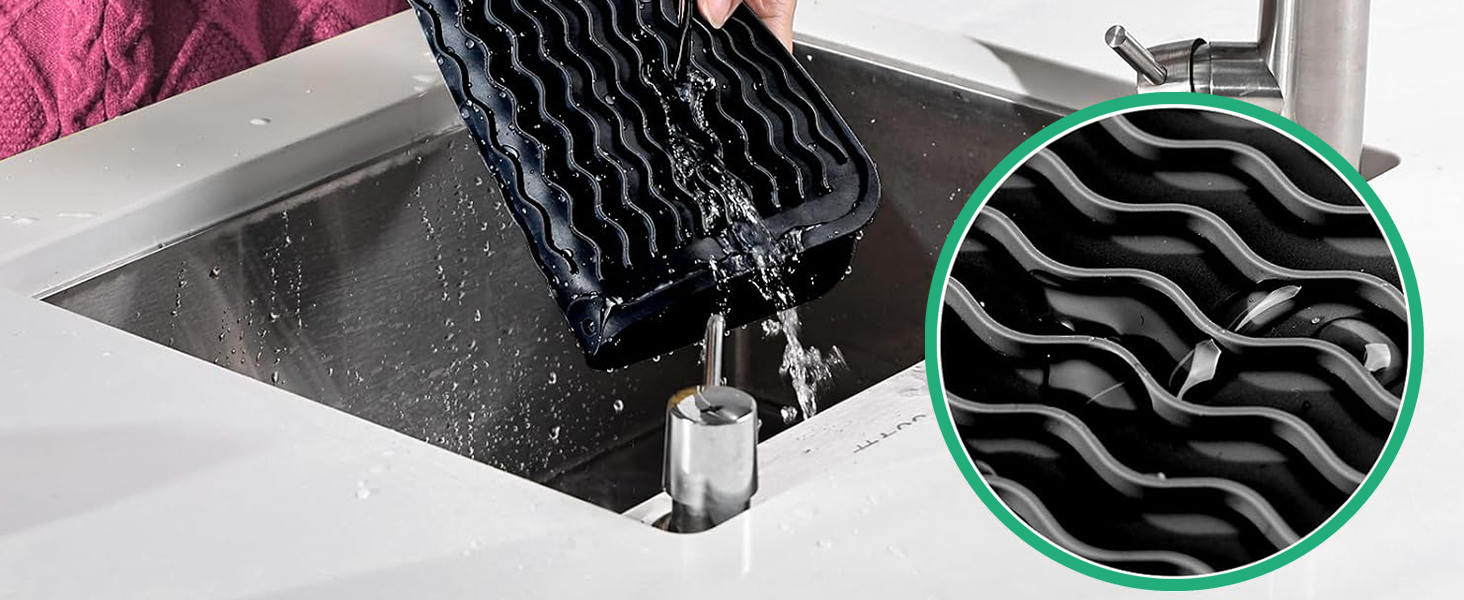 Килимок для посуду Netrox Silikon великий та малий - харчовий, легко миється, неслизький та термостійкий до 230°C - підставка для посуду, сушарка для посуду, килимок на кухонну мийку 40x30 см