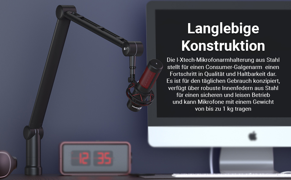 Кріплення для мікрофона IXTECH: сумісне з HyperX Quadcast, Rode, Shure SM7B, Blue Yeti. Настільний штатив для студійного мікрофона, подкастингу, стримінгу. Елегантна модель, високий профіль