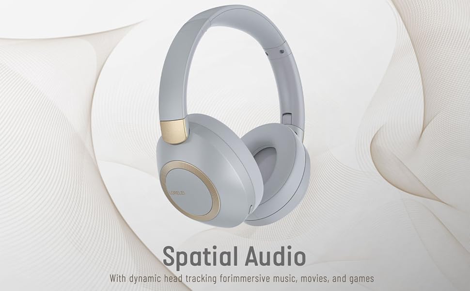 Бездротові навушники LORELEI B-C6 Over-Ear: 50 годин роботи, складні, легкі, Bluetooth, глибокі баси, мікрофон, memory foam, для подорожей (Бежево-білий, Сірий)