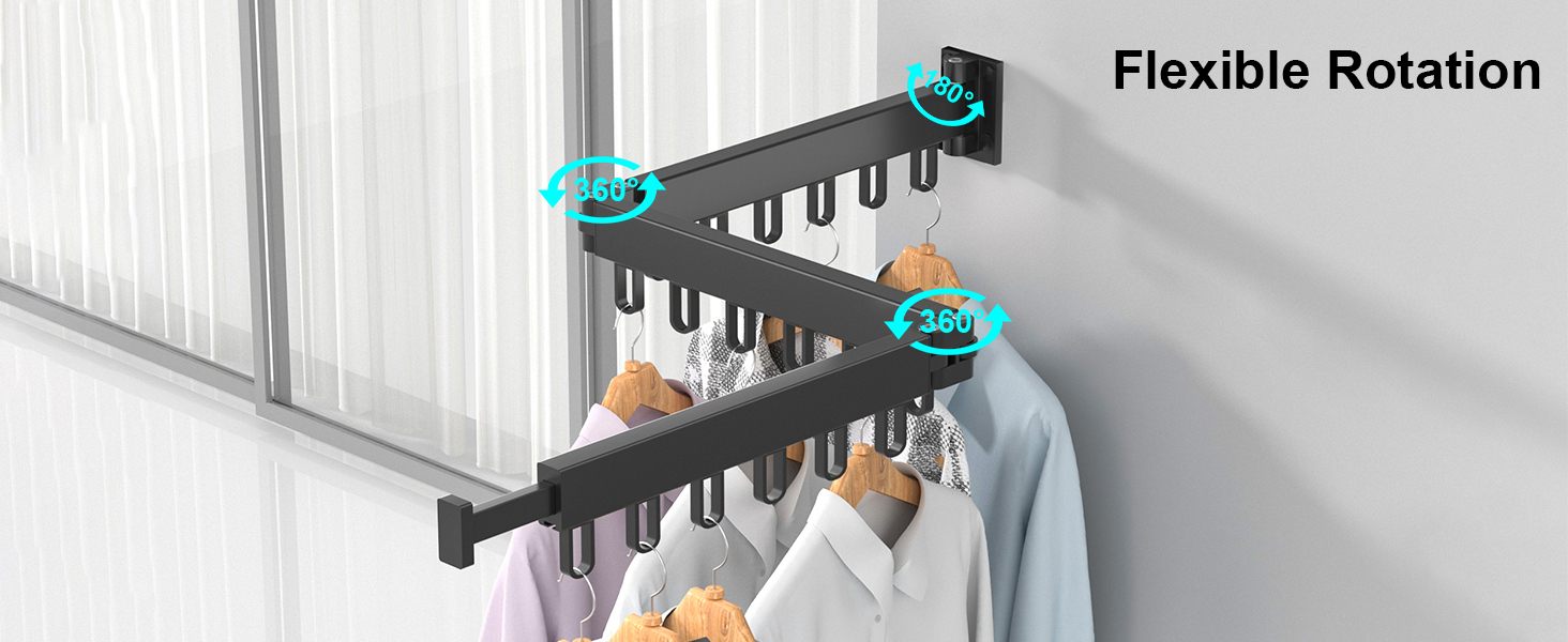 Висувний сушильник для білизни настінний з гачками, компактний для балкона, ванної кімнати, спальні (білий)