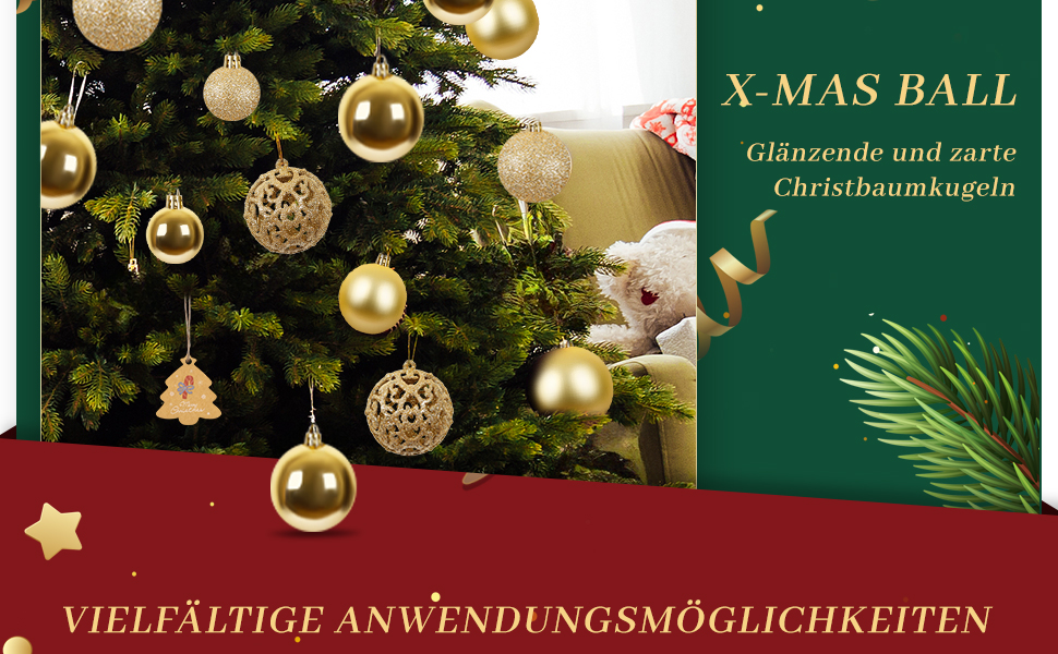 Набір прикрас для ялинки 141 шт., кульки для ялинки з пластику, матові, глянцеві, з блискітками, з вирізаним візерунком, ялинковий декор для дому та вулиці (золотий)